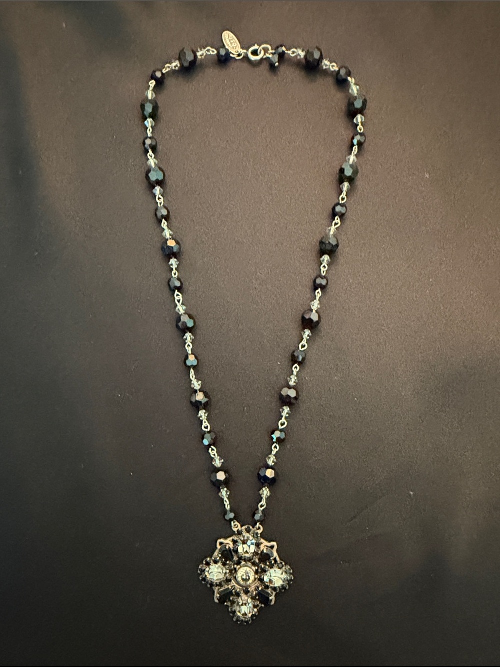 Liz Palacios Vintage-Inspired Black Crystal Pendant Necklace
